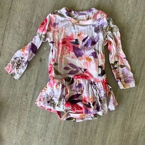 Posh Peanut - Long sleeve Skirted Bodysuit pink and purple floral print- Newborn